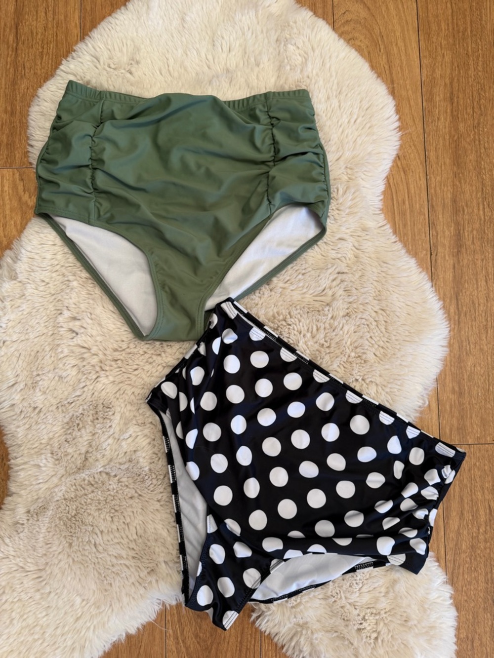 High-Waist Swim Bottoms Duo - Olive Green & Black Polka Dot